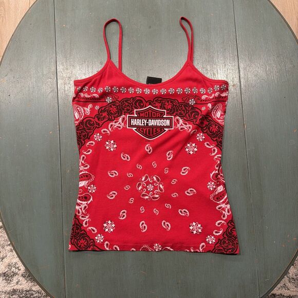 Harley-Davidson Tops - Vintage Harley-Davidson Red Bandana Paisley Camisole Tank Top Women’s XL 2008
